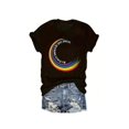 thumbnail image 1 of Women's Cotton T-Shirt with Rainbow Geometric Print & " Spaces" Slogan - Relaxed Fit Short Sleeve Round Neck Casual for Summer, Machine Washable, Ladies T Shirts, Casual attire, Minimalist Design, 1 of 7