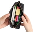 thumbnail image 3 of Estuche para lápices de piel negra, con cierre portátil para rotulres de pluma estilográfica, cambio de monedas, regalo para adultos, hombres y mujeres (negro), 3 of 3