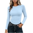 thumbnail image 2 of NominalSnug Womens Long Sleeve Shirts Fitted Going out Tops Stretch Crewneck Ribbed T-Shirt Slim Fit Casual Basic Tops, 2 of 8
