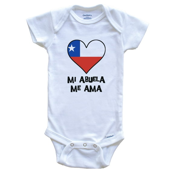 My Grandma Loves Me Spanish Language Chile Flag Heart Baby Bodysuit - Mi abuela me ama, 0-3 Months White