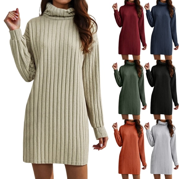 larppty Women Oversized Sweater Dress Turtleneck Batwing Long Sleeve Ribbed Knit Loose 2025 Fall Winter Casual Short Dress（Black，XL）