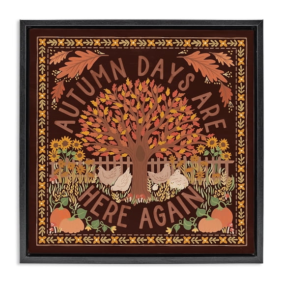 Stupell Industries Cottage Autumn Days on Brown Black Floating Frame Canvas Art, 18 x 18, by Laura Marshall