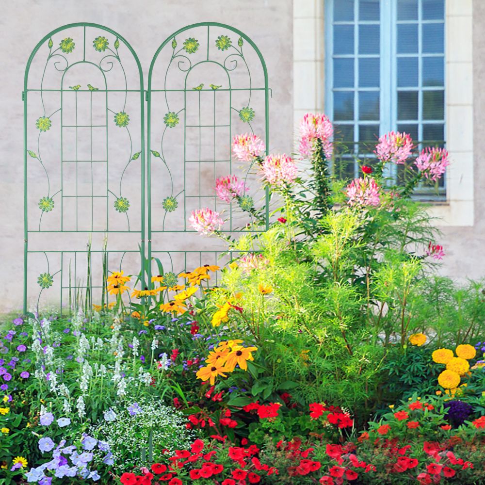 IVV 2 Pack Metal Garden Trellis, 71"H x 19.7"W Decorative Outdoor Trellis for Climbing Plants, Flowers, Vegetables, Rustproof Cucumber Trellis for Garden, Yard, Patio (Green)