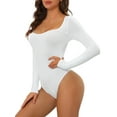 thumbnail image 4 of INSPIRAR CHIC Body de Manga Larga para Mujeres Shapewear Ajuste Slim Cuello Cuadrado Leotardo Mono Tops L Blanco, 4 of 4