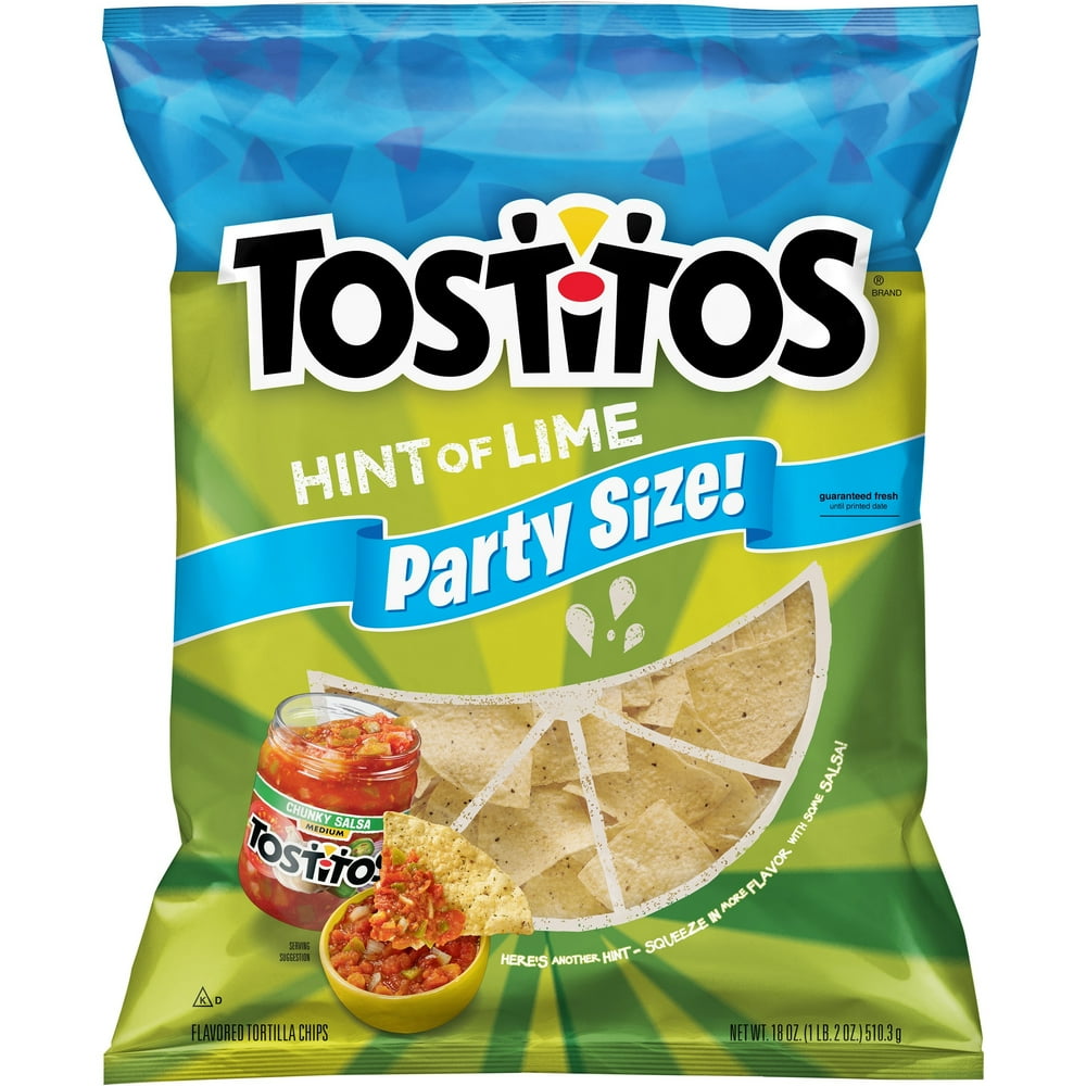 HI Tostitos Hint of Lime Tortilla Chips, Party Size, 18 oz Bag