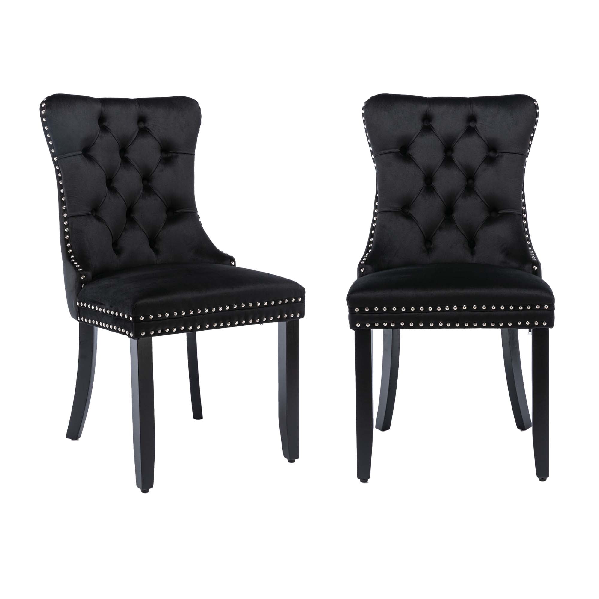Aukfa High-End Upholstered Dining Chairs Set of 2, Modern Tufted Solid Wood Side Chair with Nailhead Trim - Black