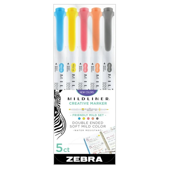 Zebra Mildliner Double-Ended Highlighter Set, 5-Colors, Refresh