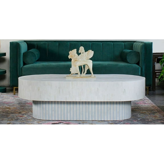 Bone Inlay coffee table Oval, Bone Inlay Center Table, bone inaly conversation table