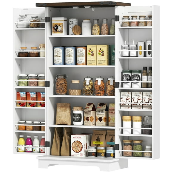 CoSoTower 47" Kitchen Pantry Storage Cabinet, Farmhouse Kitchen Pantry Cabinet with Adjustable Shelves and Door Shelves, White