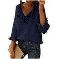 thumbnail image 2 of NTACZA 3/4 Sleeve Ladies Sweaters V Neck Elegant Blue Sweater Dressy Work Ruffle Knit Shirt Ladies Jumpers L, 2 of 6
