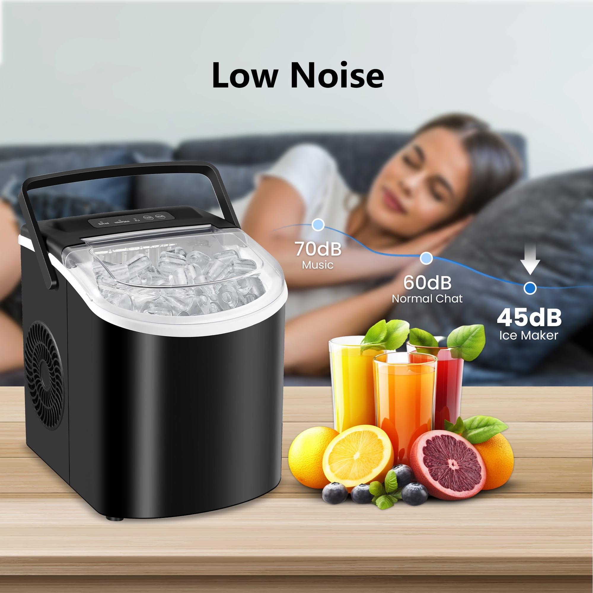 HUMSURE Countertop Ice Maker Machine with Handle, 26lbs  Per Day, 9 Ice Cubes Ready in 7 Mins, Self-Cleaning Portable Ice Maker with Basket and Scoop, for Home/Party/Kitchen/Camping/RV(Black)