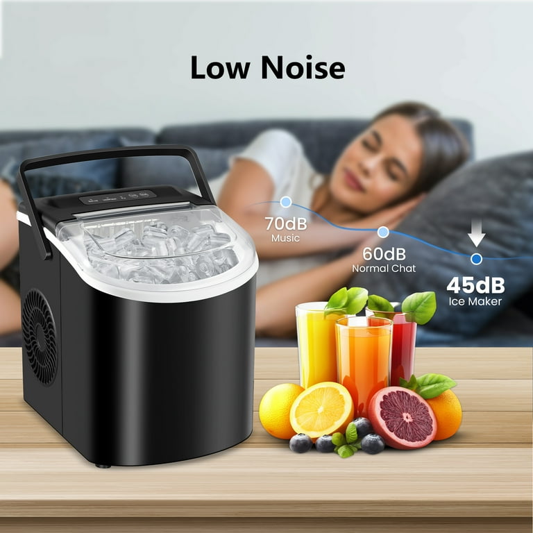HUMSURE Countertop Ice Maker Machine with Handle, 26lbs  Per Day, 9 Ice Cubes Ready in 7 Mins, Self-Cleaning Portable Ice Maker with Basket and Scoop, for Home/Party/Kitchen/Camping/RV(Black)