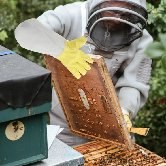 OUNONA Long Sleeve Beekeeping Gloves with Elastic Cuffs Ventilated PU Gloves Beekeeper's Hand Protection Gloves Heavy Duty Outdoor Work Gloves