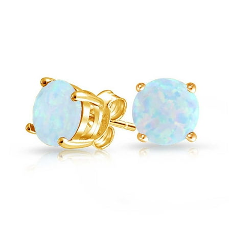 Bling Jewelry Simulated White Opal October Birthstone Stud Simulated White Opal October Birthstone Stud Earrings Gold Plated 6mm
