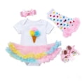 thumbnail image 3 of NAFUU Girls Clothes Little Girl Outfits Short Sleeve O-Neck Cute Cartoon Print Letter Romper And Colorful Skirts Shoes With Hairband Birthday Party Vacation Outfits For Girl 0-3 Months, 3 of 6