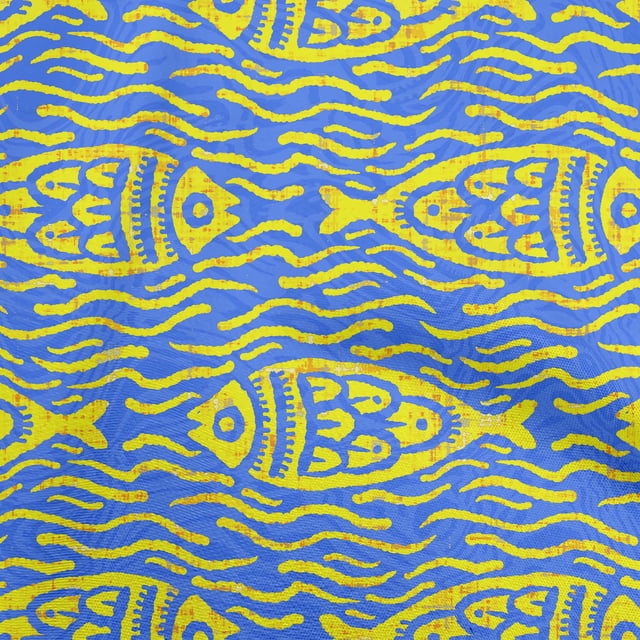 oneOone Cotton Poplin Twill Blue Fabric Asian Block Fish Craft Projects Decor Fabric Printed By The Yard 56 Inch Wide