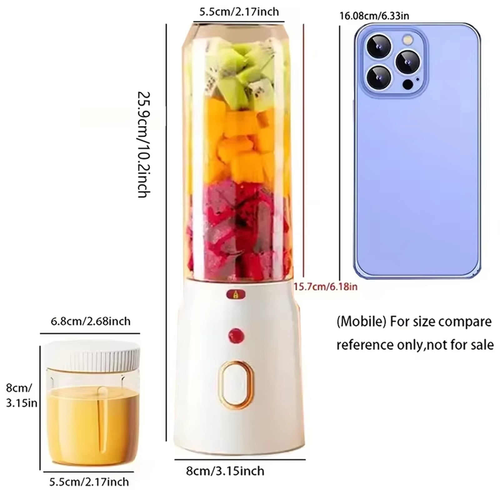 Portable Rechargeable Juicer Cup, 10.2 Inch Mini Blender for Smoothies, Shakes, Baby Food, USB Charging, Household Fruit Juice Maker, White