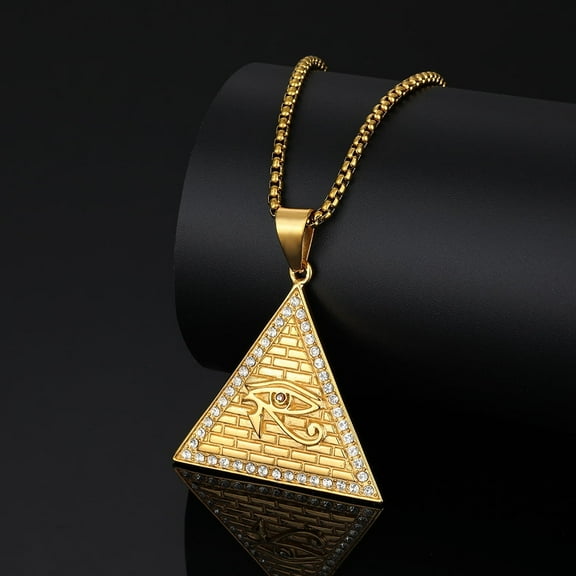 Egyptian Pyramid Eye of Horus Pendant Necklace Male 14K Yellow Gold Amulet Necklaces For Men Egypt Jewelry Gift