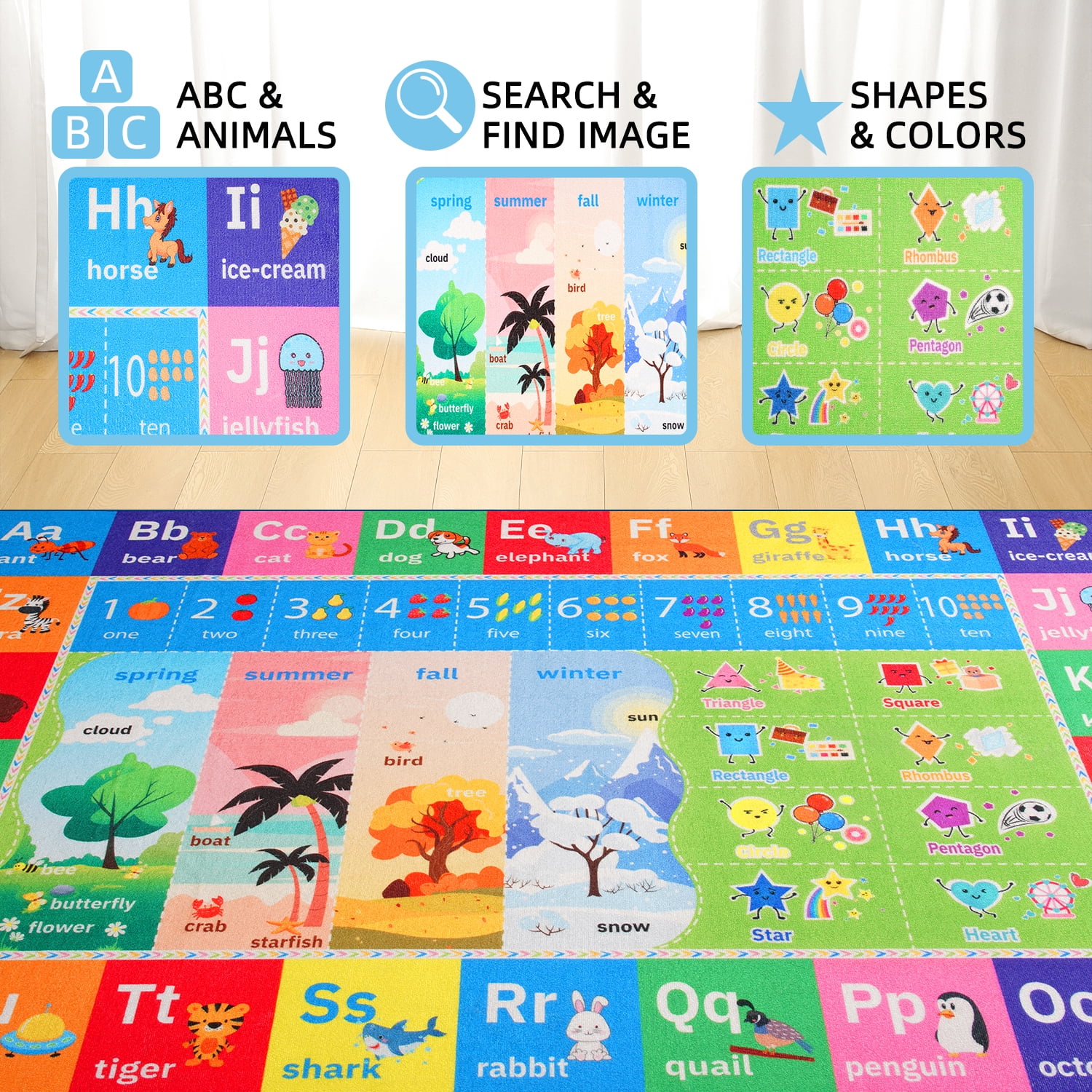 Dwelke Kids Rugs Alphabet Seasons Educational Carpet Play Rug for Playroom Mat Alphabet Area Rug 5'x7'