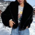 thumbnail image 5 of Women's Fluffy Jacket Long Sleeve Lapel Furry Winter Jackets Shaggy Parka Short Coat, 5 of 8