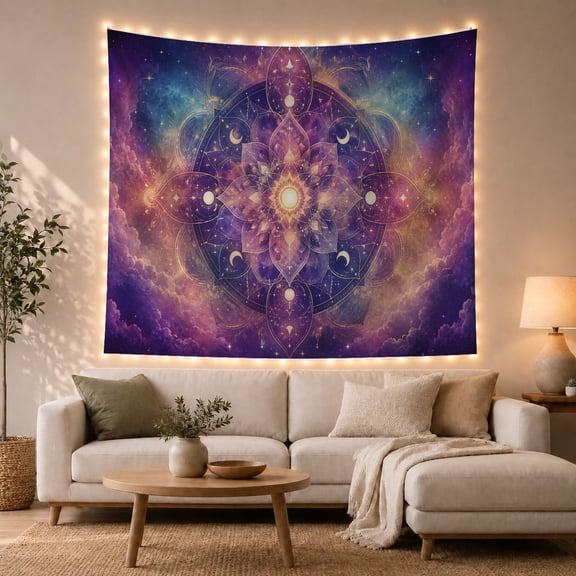 Celestial Galaxy Mandala Against Cosmic Nebula Dreamy Celestial for Space Lovers Sacred Geometry Wall Art Birthday Gift Tapestry Wall Hanging for Bedroom and Living Room