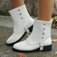 thumbnail image 3 of Fold over Mid Calf Combat Boots for Women 2025 Roman Vintage Studded Leather Foldover Riding Boots White Size 7.5, 3 of 8