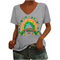 thumbnail image 3 of JURANMO Sales Today Clearance Prime Only St. Patrick's Day T Shirt for Women Lucky Clover Graphic Tees Casual Loose Fit Irish Shirts Cute U Neck Tunic Tops Blouse Gray M, 3 of 5