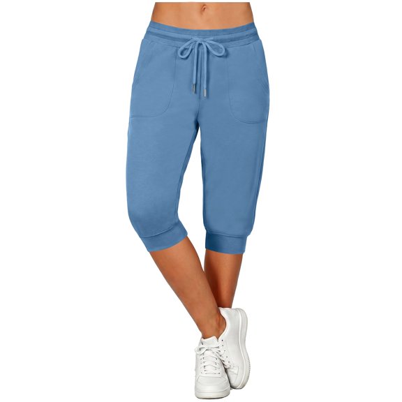 Levmjia Women's Casual Capri Sweatpants Mid Rise Jogger Pants with Pockets Drawstring Cuffed Ankle Elastic Waistband Summer Lounge Pants