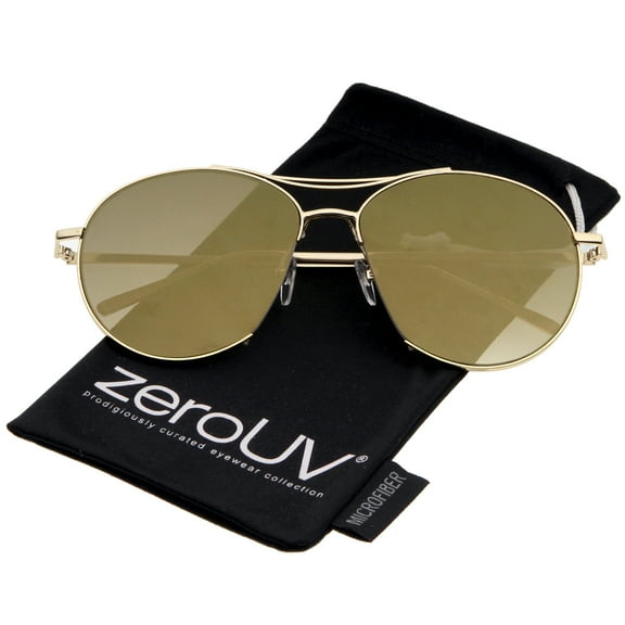 zeroUV Unisex Oversized Thin Metal Frame Semi-Rimless Colored Mirror Flat Lens Aviator Sunglasses 60mm (Gold / Gold Mirror) - 60mm