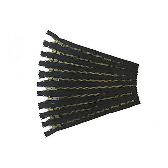 Antique Gold YKK Black Zippers 6 Inch Metal Zippers No.5 Zippers for Bags Set of 12