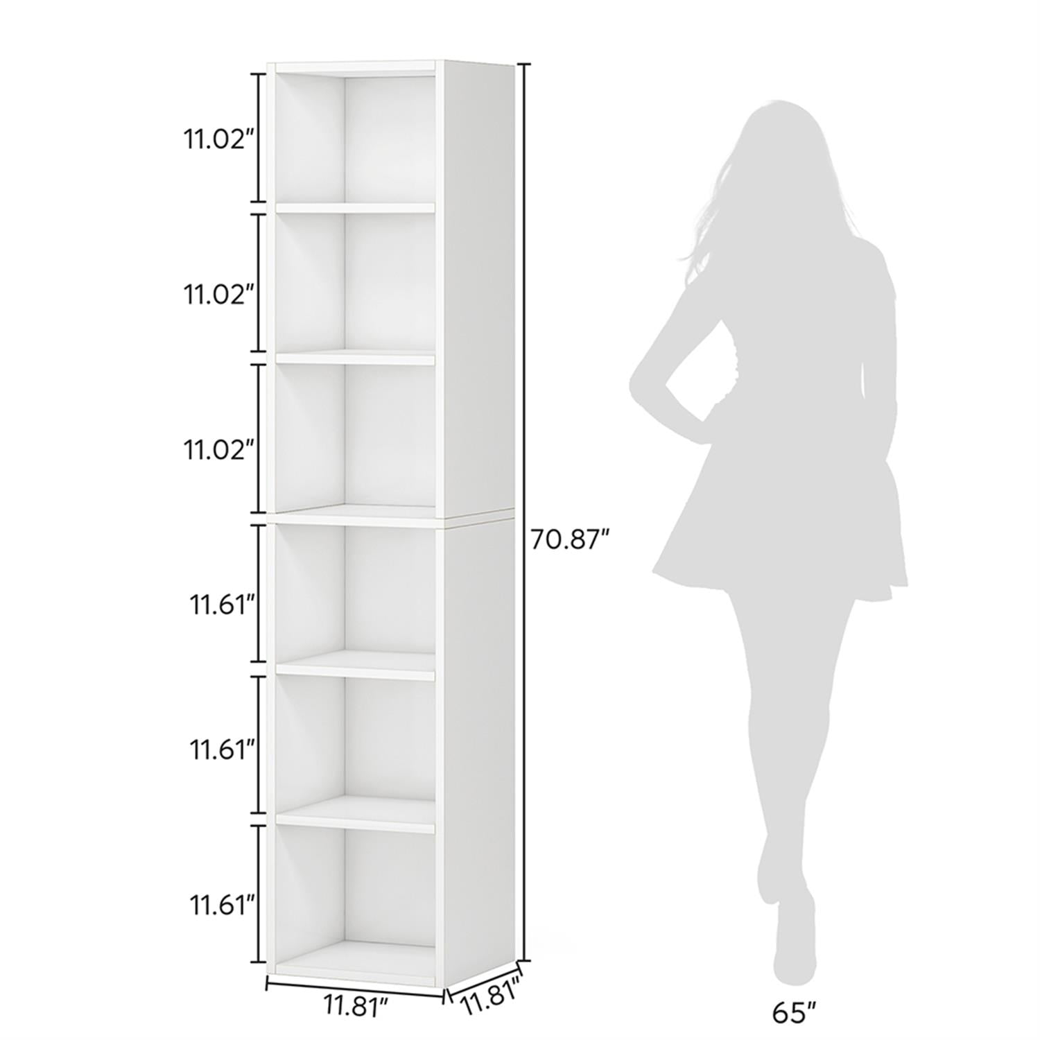 Demi Bonn 70.9" Corner Bookcase, Modern 6-Tier Narrow Cube Display Shelves for Bedroom, Living Room, White