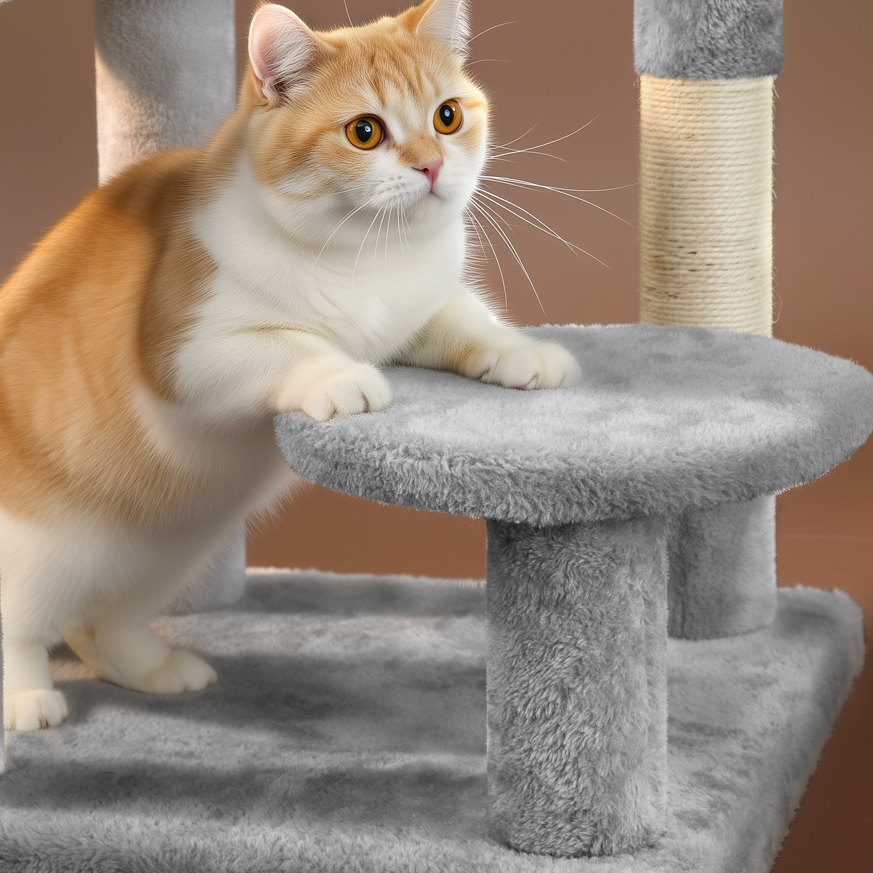 Alden Design Multilevel Cat Tree Basket Condo Scratching Posts, Light Gray