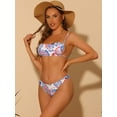 thumbnail image 4 of DARING DIVA Women's Leaf Print Bandeau Bikini Set, 2-Piece Lace Up Swimsuit M Blue, 4 of 6
