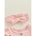 thumbnail image 6 of Musuos Baby Girl Summer Clothes Set 3M 6M 12M 18M Round Neck Fly Sleeve Solid Color Romper + Bow Headband Newborn Infant 2 Piece Set, 6 of 10