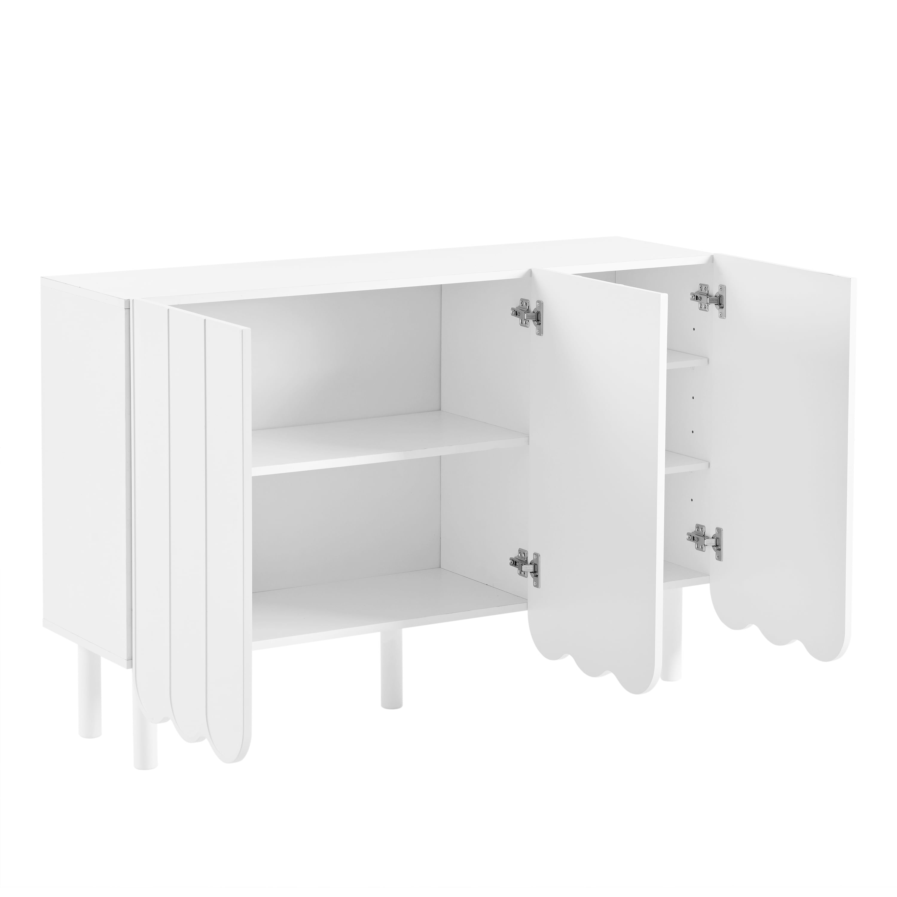 MAYEERTY Cream Style Minimalist Shoe Cabinet with 5 Solid Wood Legs, Sideboard Buffet Cabinet with Adjustable Shelves, Large Storage Cabinet with Wave Doors for Living Room, White