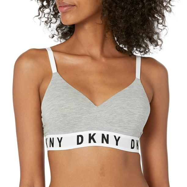 DKNY Women's Cozy Boyfriend Wirefree Pushup Bra, Heather Gray/White/Black,  X Large 