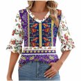 thumbnail image 2 of Ounisa Womens Tops Casual V Neck Shirts Floral Solid Blouse Ruffle Tunics 3/4 Sleeve Tshirt, 2 of 5