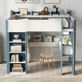 thumbnail image 2 of Generic Full Size Wood Loft Bed with Built-in storage shelves, Clothes rails and desk, White+Blue, 2 of 9