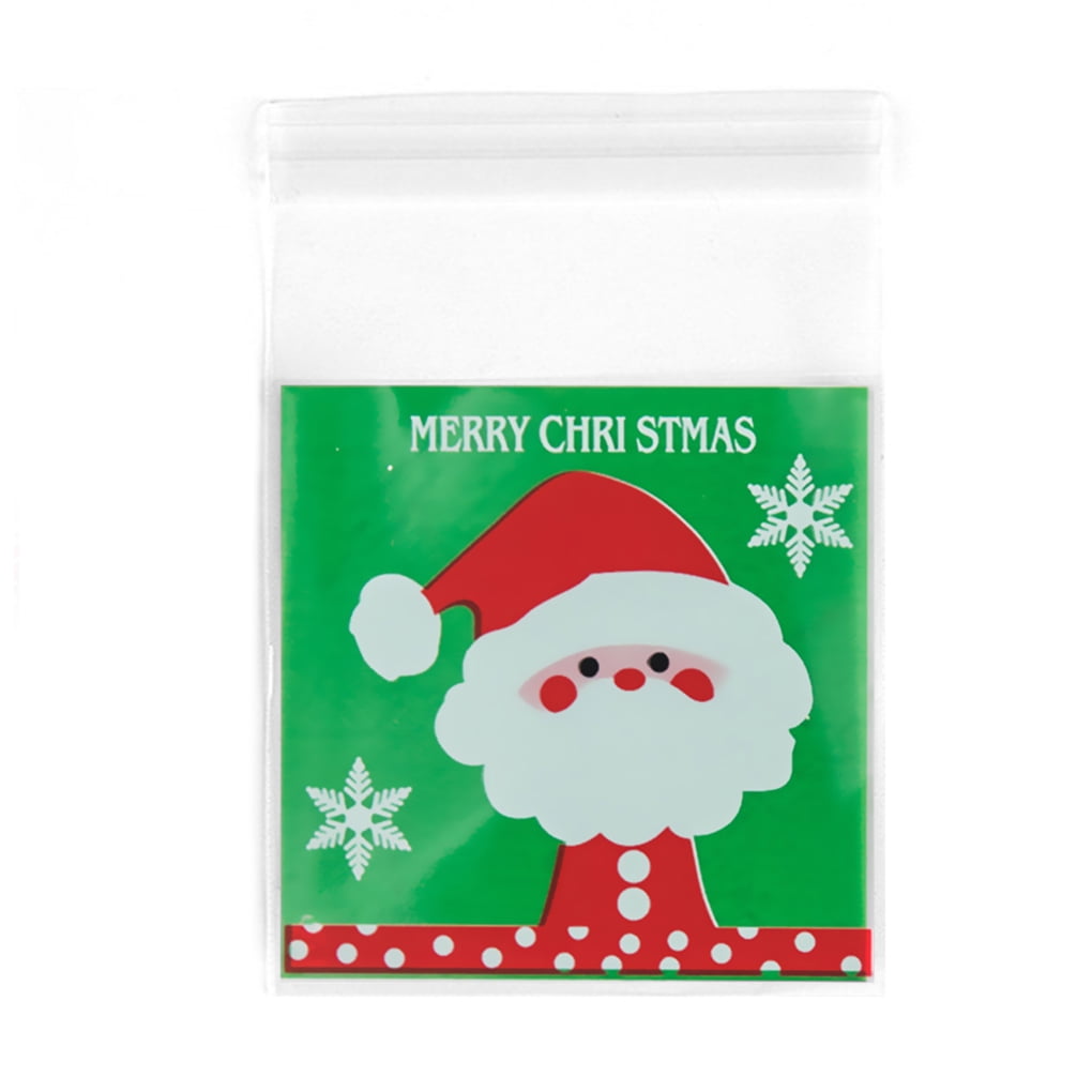 100 Pieces Self Seal Plastic Food Bag Christmas Themed Resealable Clear Snack Storage Pouches