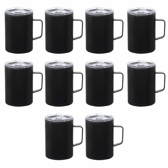 Wells Stainless Steel Camper Mug 13.5 oz. Set of 10, Bulk Pack - Perfect for Coffee, Soda, Other Hot & Cold Beverages - Black