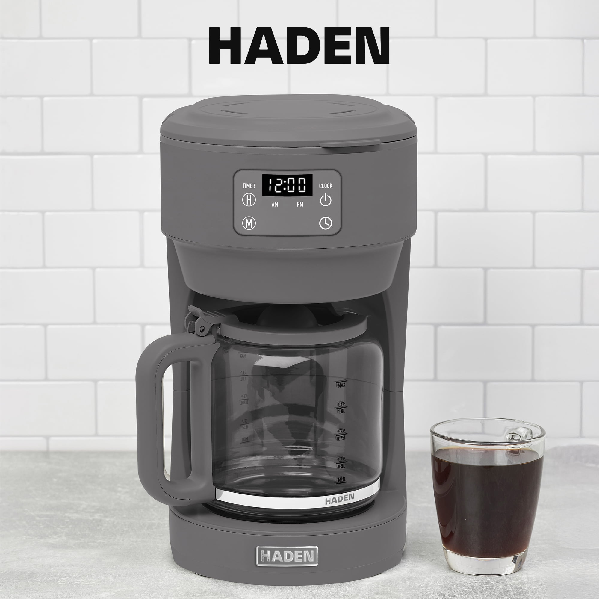 Haden Chelsea 10 Cup Digital Drip Coffee Maker with Glass Carafe, Grey