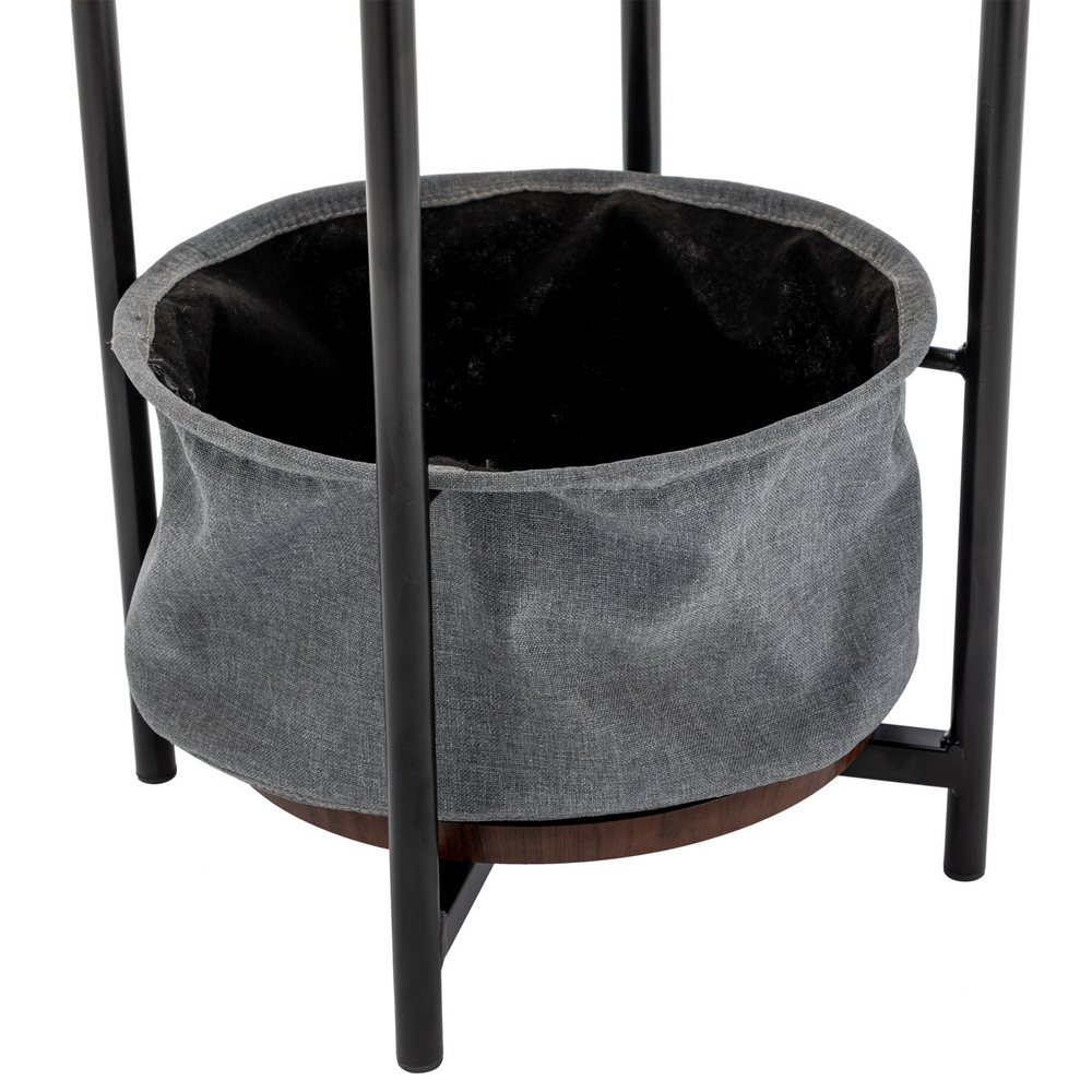 Private Jungle Double-layer Round Tea Table with Detachable Tray Top and Fabric Storage Basket, Gray Private Jungle Double-layer Round Tea Table with Detachable Tray Top and Fabric Storage Basket, Gray