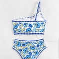 thumbnail image 2 of Sexy One Shoulder Floral Bikini Women High Waist Blue Swimsuit Two Piece Swimwear (polyester), 2 of 4