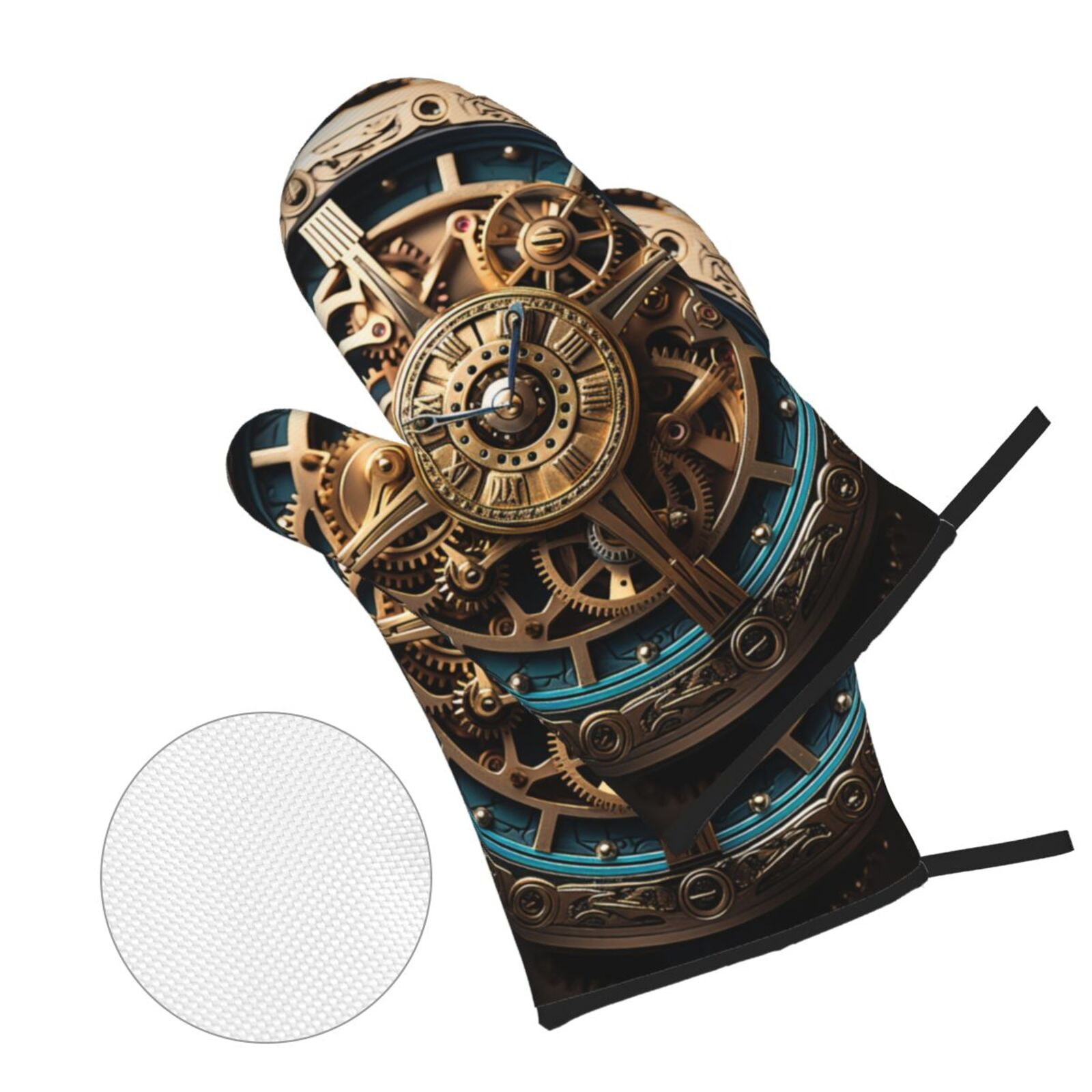 Steampunk Clockwork Wheels Art 4Pcs Oven Mitts and Pot Holders Sets Oven Kitchen Gloves Hot Pads for Cooking BBQ Baking Grilling
