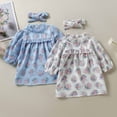 thumbnail image 6 of Baby Dresses 6-9 Months Infant Girls Floral Ruffle Hem Long Sleeve Fall Dresses with Hairband Button Up Fashion Outfits Beige 9-12 Months, 6 of 6