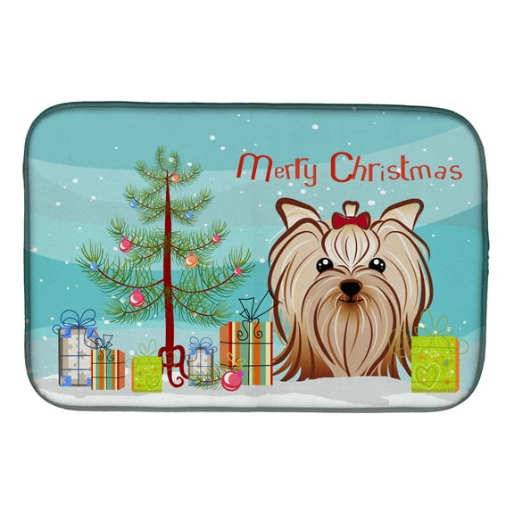 Christmas Tree and Yorkie Yorkishire Terrier Dish Drying Mat