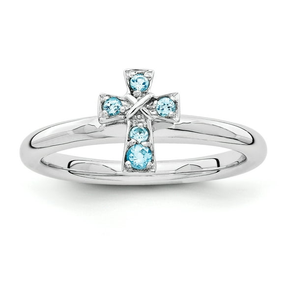 Blue Topaz Sterling Silver Rhodium Cross Ring