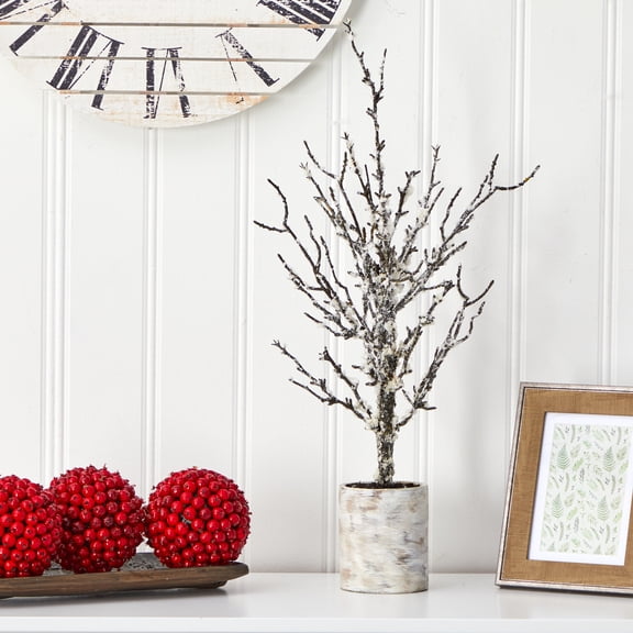 Nearly Natural 24" Snowed Twig Artificial Tree in Decorative Planter