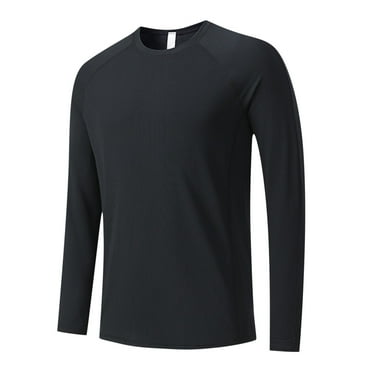 Yaoyar Men's Solid Casual Long Sleeved Round Neck Breathable T-shirt Sports And Fitness Top Big and Tall Crewneck Sweatshirts Sports Tees,Black,L