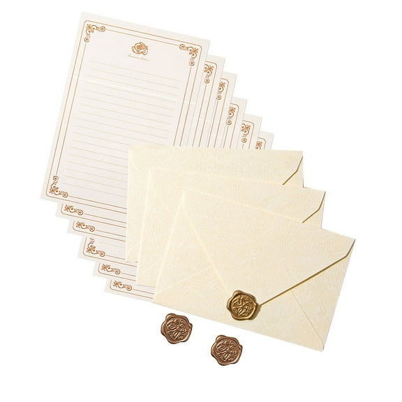 COOLHOOD Vintage Paper Stationery Set 6 Letter Paper Lined Sheets 3 Matching Envelopes 3 Seal Stamp Sticker for Wedding